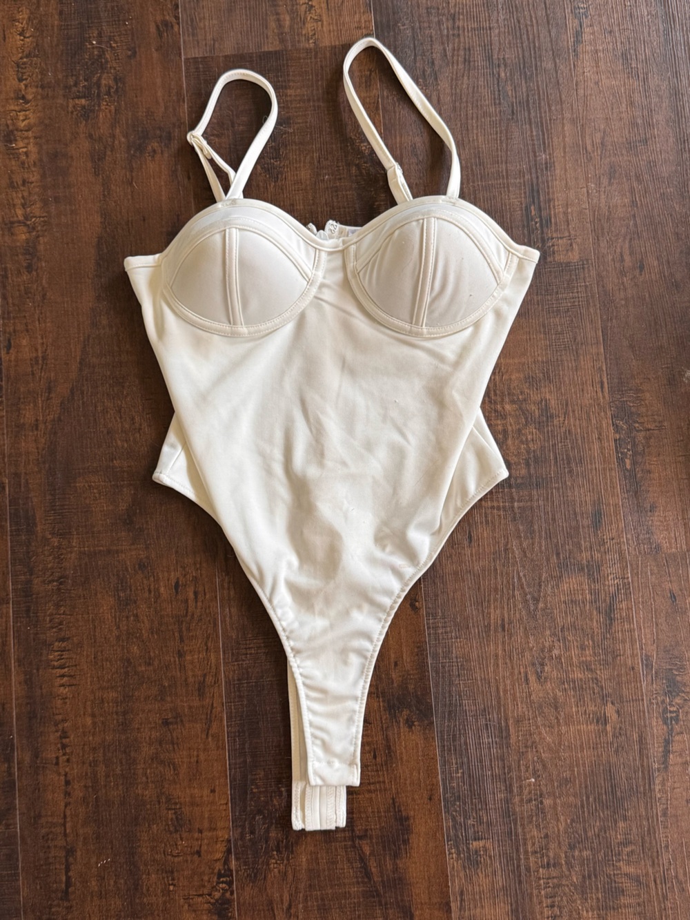 Cream One-Piece Bodysuit with Structured Cups
